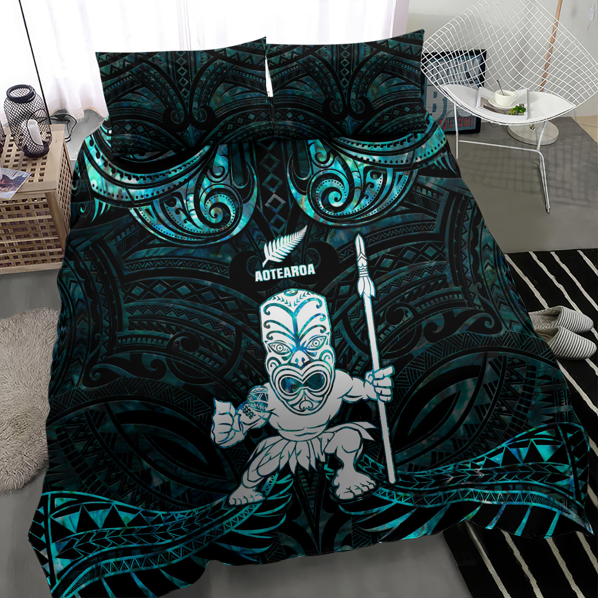 New Zealand Maori Taiaha Bedding Set Tiki Warrior Paua Shell LT05 - Polynesian Pride
