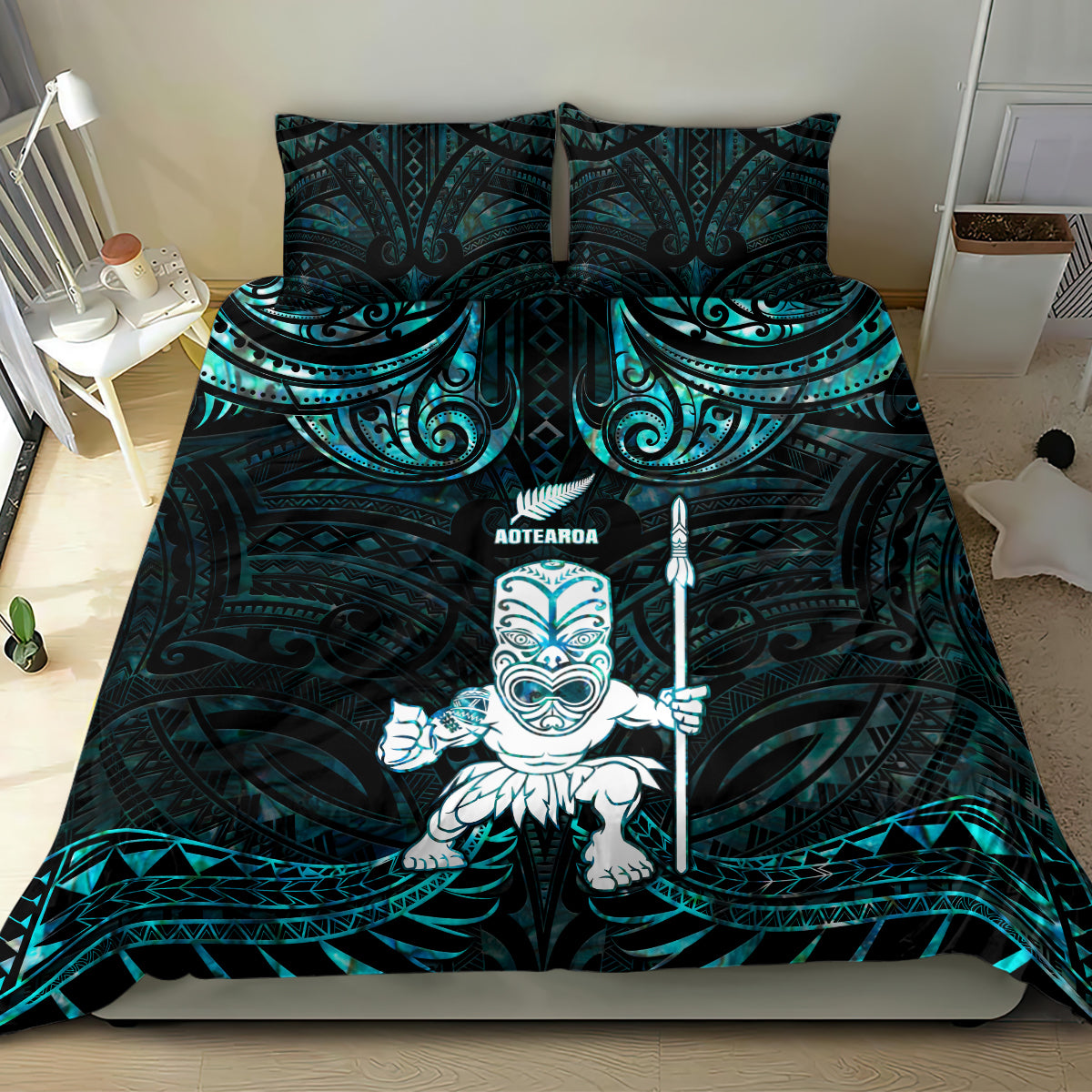 New Zealand Maori Taiaha Bedding Set Tiki Warrior Paua Shell LT05 - Polynesian Pride