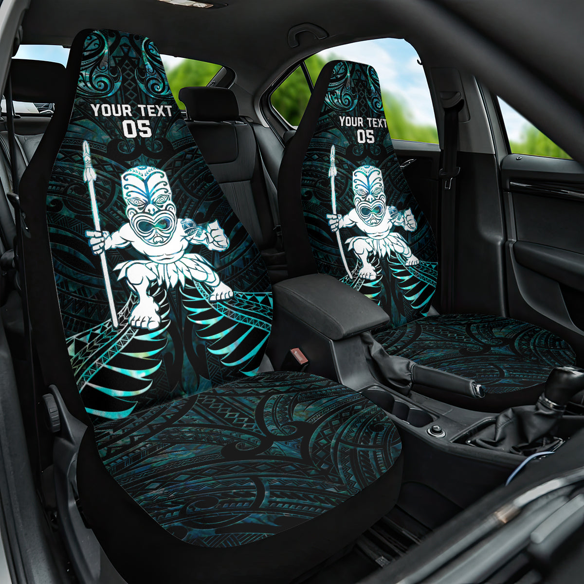 Custom New Zealand Maori Taiaha Car Seat Cover Tiki Warrior Paua Shell LT05 One Size Black - Polynesian Pride