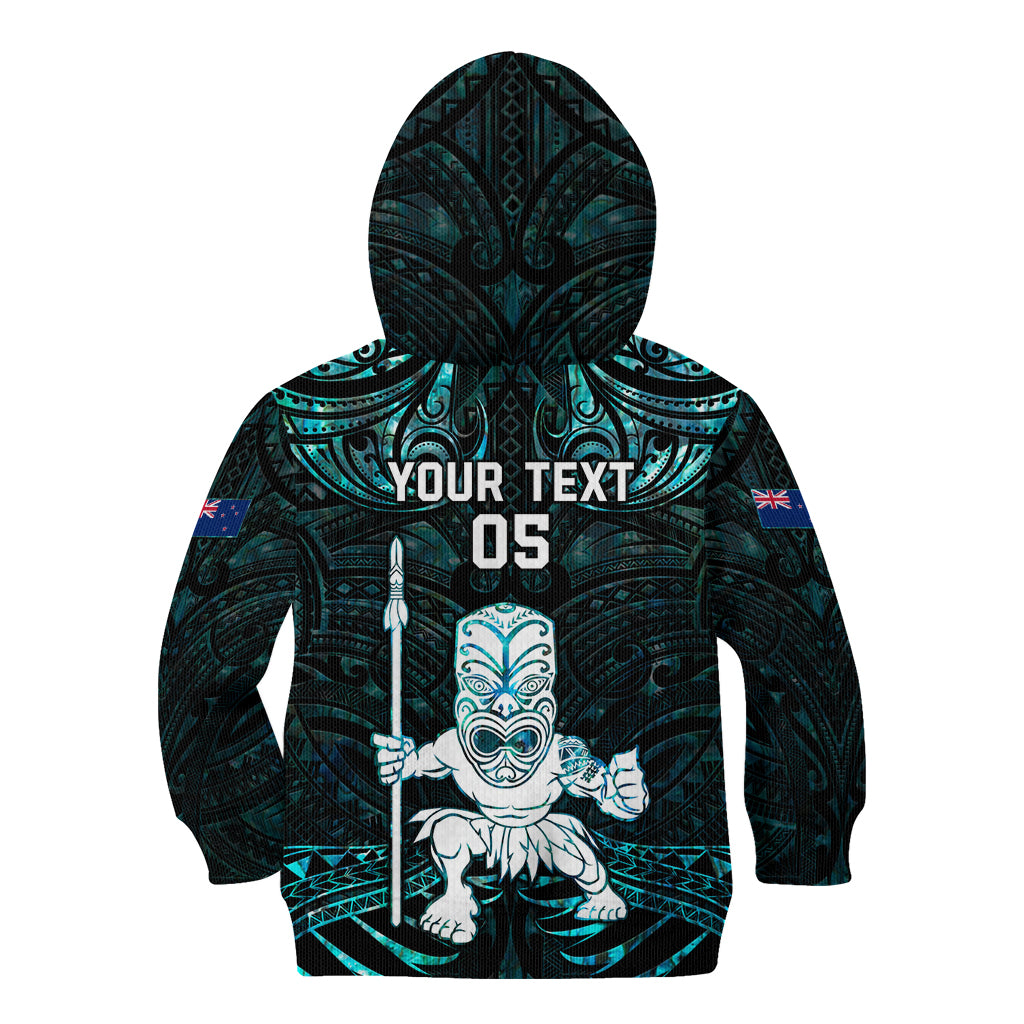 Custom New Zealand Maori Taiaha Kid Hoodie Tiki Warrior Paua Shell LT05 - Polynesian Pride