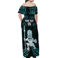 Custom New Zealand Maori Taiaha Off Shoulder Maxi Dress Tiki Warrior Paua Shell LT05 - Polynesian Pride