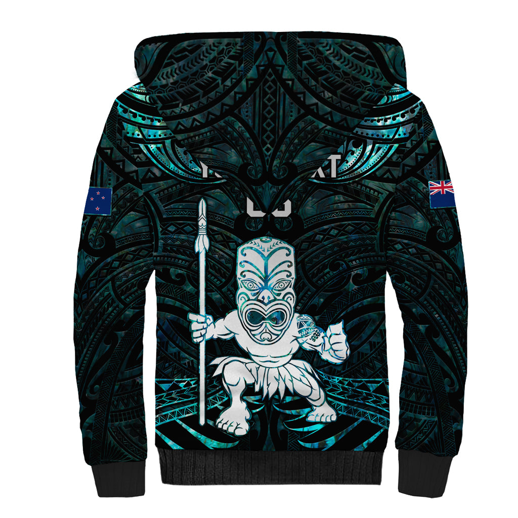 Custom New Zealand Maori Taiaha Sherpa Hoodie Tiki Warrior Paua Shell LT05 - Polynesian Pride