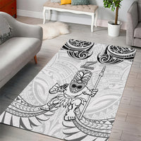 New Zealand Maori Taiaha Area Rug Tiki Warrior White LT05 - Polynesian Pride