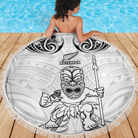 New Zealand Maori Taiaha Beach Blanket Tiki Warrior White LT05 - Polynesian Pride