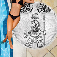 New Zealand Maori Taiaha Beach Blanket Tiki Warrior White LT05 - Polynesian Pride