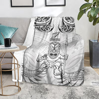 New Zealand Maori Taiaha Blanket Tiki Warrior White LT05 - Polynesian Pride