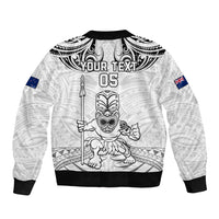Custom New Zealand Maori Taiaha Bomber Jacket Tiki Warrior White LT05 - Polynesian Pride