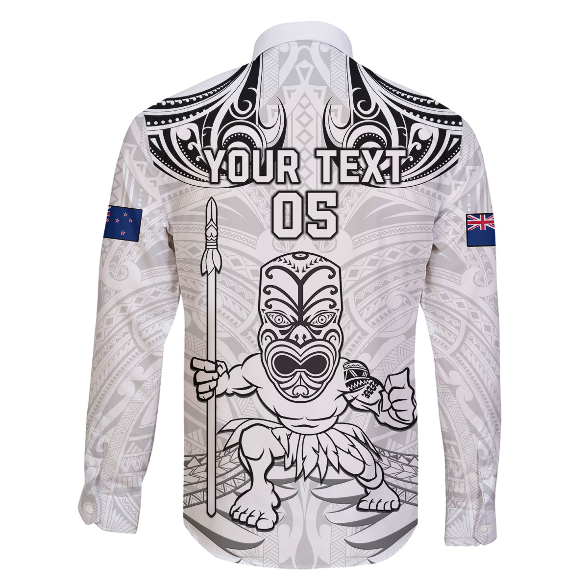 Custom New Zealand Maori Taiaha Family Matching Puletasi and Hawaiian Shirt Tiki Warrior White LT05 - Polynesian Pride
