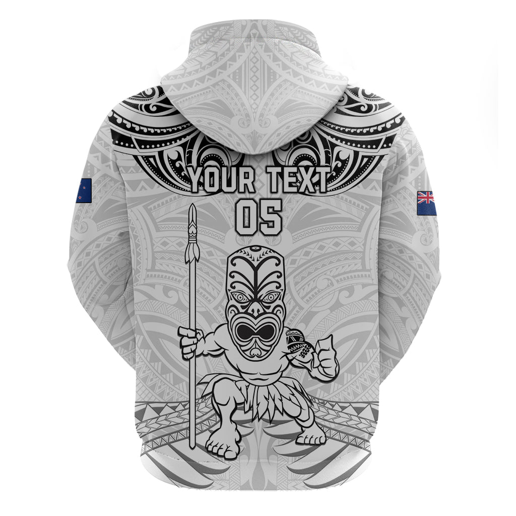 Custom New Zealand Maori Taiaha Hoodie Tiki Warrior White LT05 - Polynesian Pride