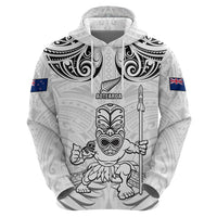 Custom New Zealand Maori Taiaha Hoodie Tiki Warrior White LT05 - Polynesian Pride