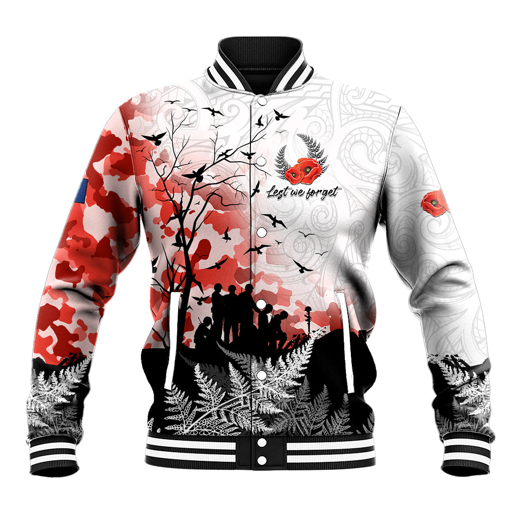 Kei Wareware Tatou New Zealand ANZAC Day Baseball Jacket Lest We Forget LT05 Unisex White - Polynesian Pride