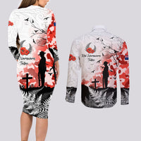 Kei Wareware Tatou New Zealand ANZAC Day Couples Matching Long Sleeve Bodycon Dress and Long Sleeve Button Shirt Lest We Forget LT05 - Polynesian Pride