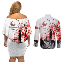 Kei Wareware Tatou New Zealand ANZAC Day Couples Matching Off Shoulder Short Dress and Long Sleeve Button Shirt Lest We Forget LT05 - Polynesian Pride