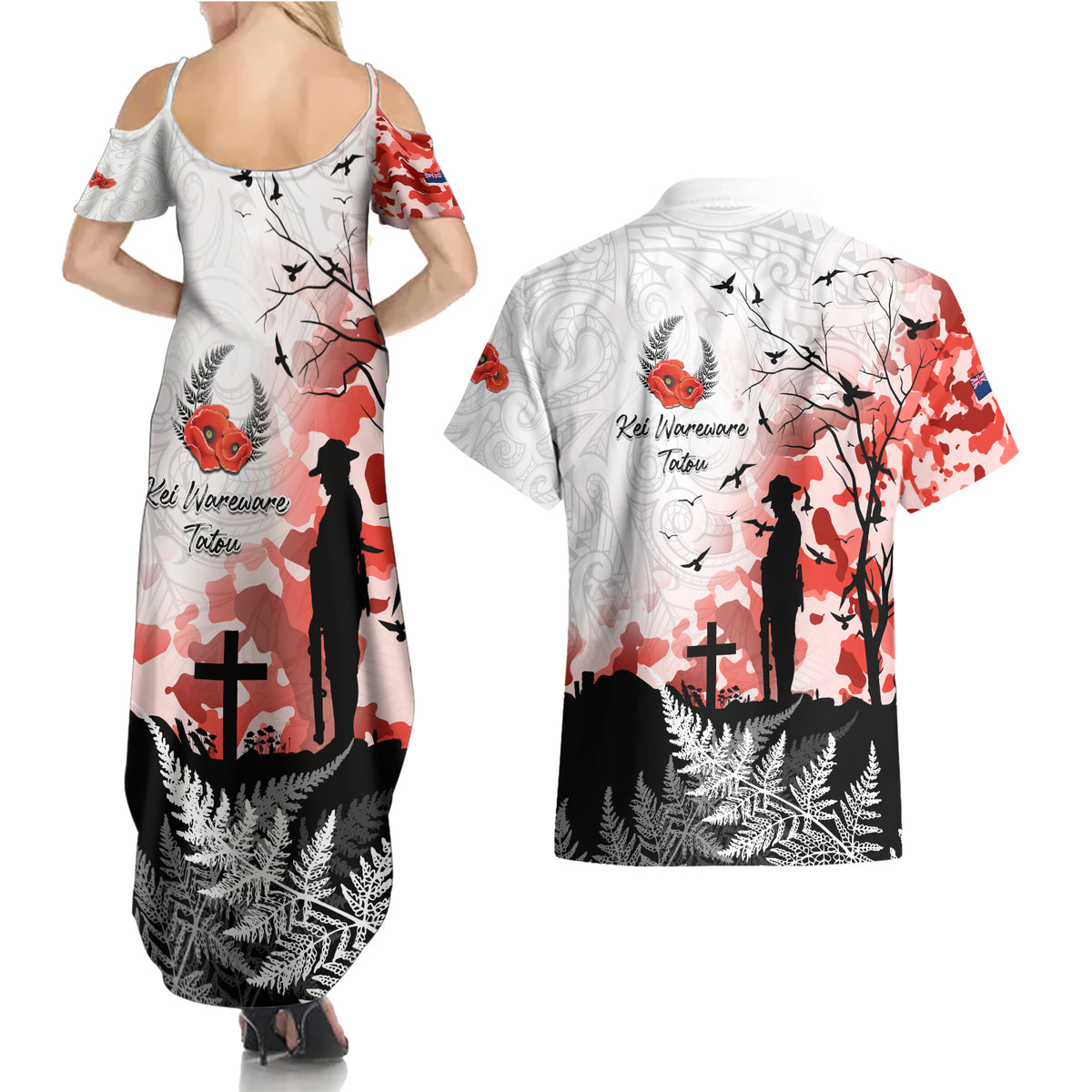 Kei Wareware Tatou New Zealand ANZAC Day Couples Matching Summer Maxi Dress and Hawaiian Shirt Lest We Forget LT05 - Polynesian Pride