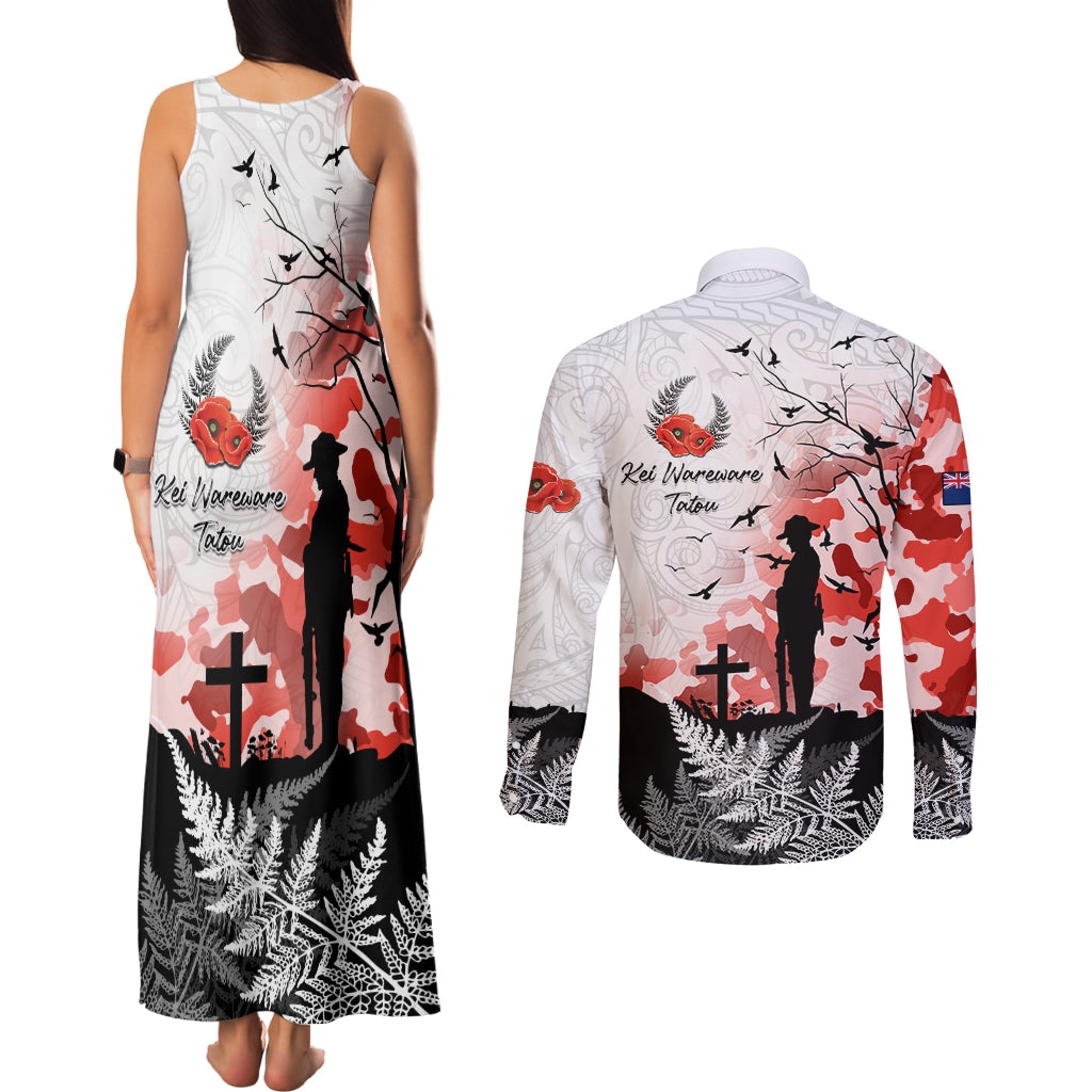 Kei Wareware Tatou New Zealand ANZAC Day Couples Matching Tank Maxi Dress and Long Sleeve Button Shirt Lest We Forget LT05 - Polynesian Pride