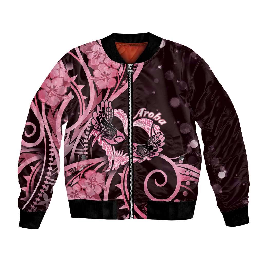 New Zealand Valentine Bomber Jacket Aroha Sweet Pink Piwakawaka LT05 Unisex Pink - Polynesian Pride