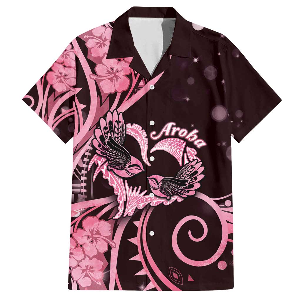 New Zealand Valentine Family Matching Tank Maxi Dress and Hawaiian Shirt Aroha Sweet Pink Piwakawaka LT05 Dad's Shirt - Short Sleeve Pink - Polynesian Pride