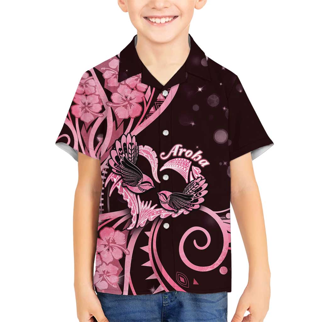 New Zealand Valentine Family Matching Tank Maxi Dress and Hawaiian Shirt Aroha Sweet Pink Piwakawaka LT05 Son's Shirt Pink - Polynesian Pride