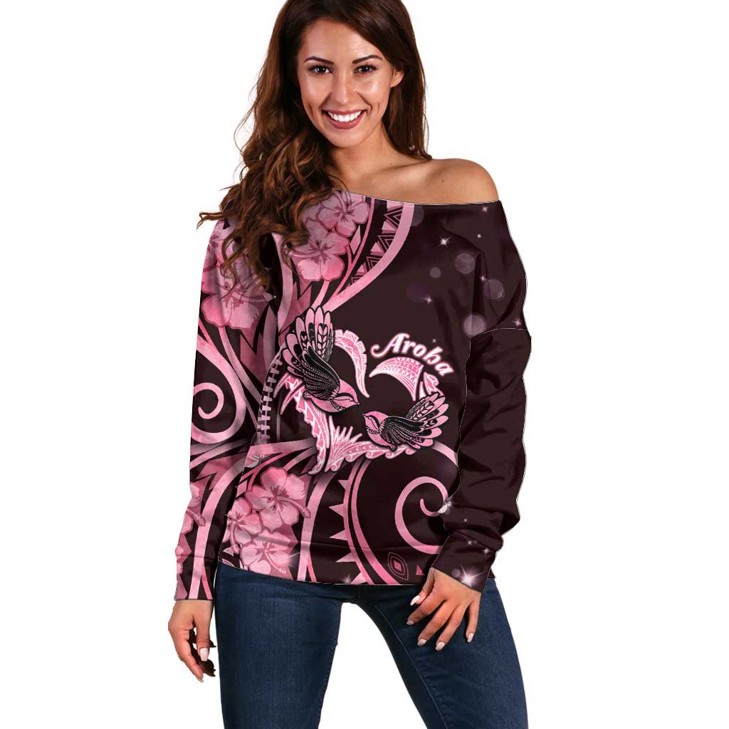 New Zealand Valentine Off Shoulder Sweater Aroha Sweet Pink Piwakawaka LT05 Women Pink - Polynesian Pride