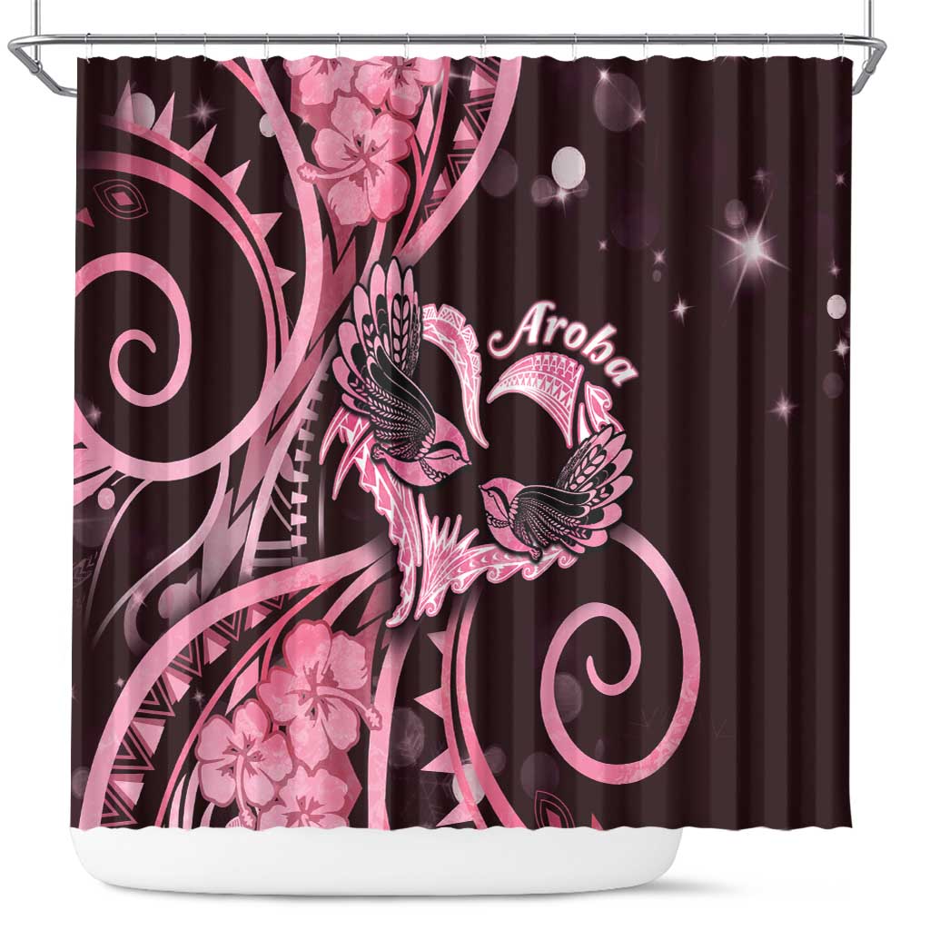 New Zealand Valentine Shower Curtain Aroha Sweet Pink Piwakawaka LT05 Pink - Polynesian Pride