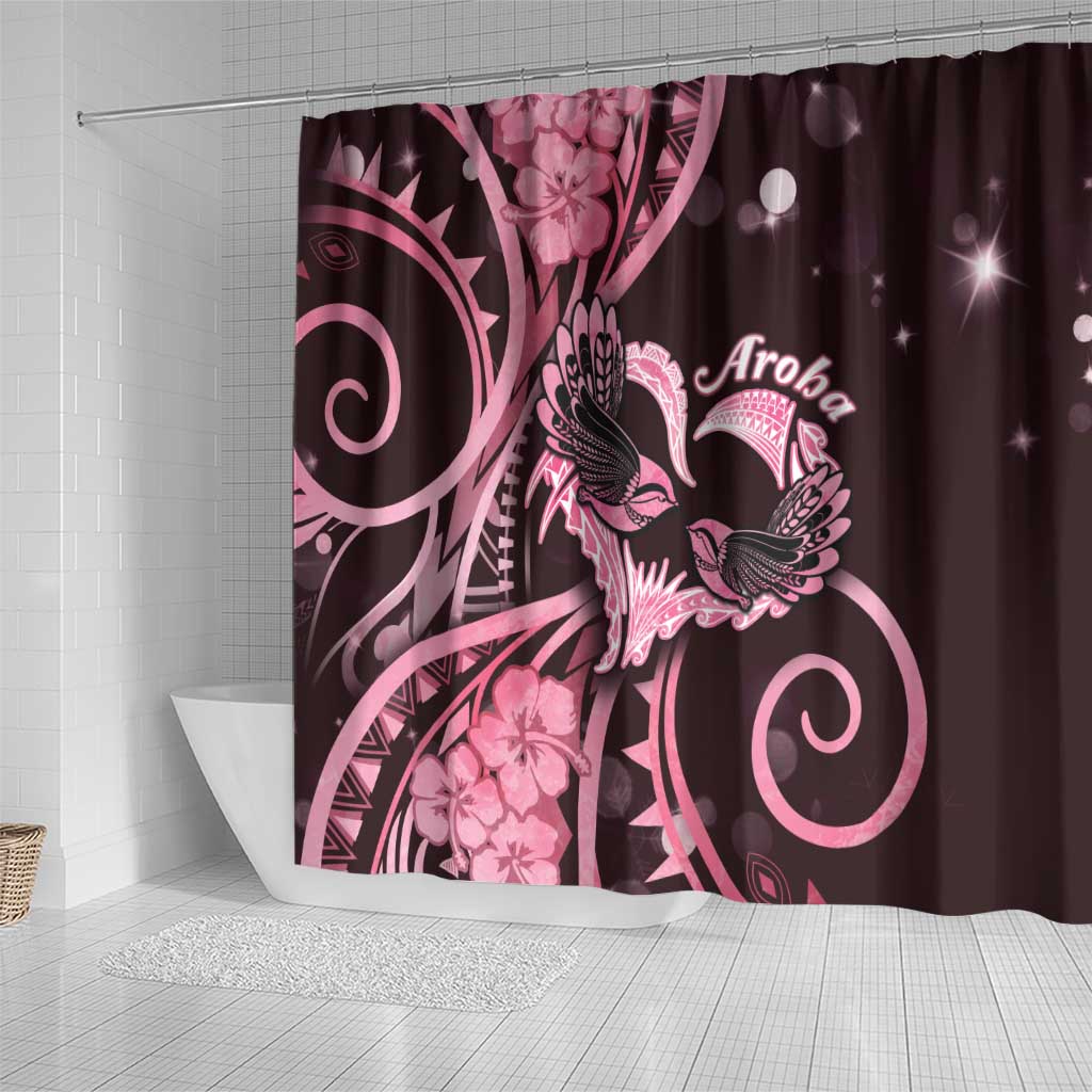 New Zealand Valentine Shower Curtain Aroha Sweet Pink Piwakawaka