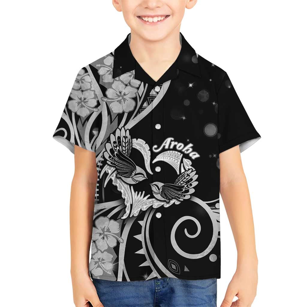 New Zealand Valentine Family Matching Tank Maxi Dress and Hawaiian Shirt Aroha Gray Piwakawaka LT05 Son's Shirt Gray - Polynesian Pride