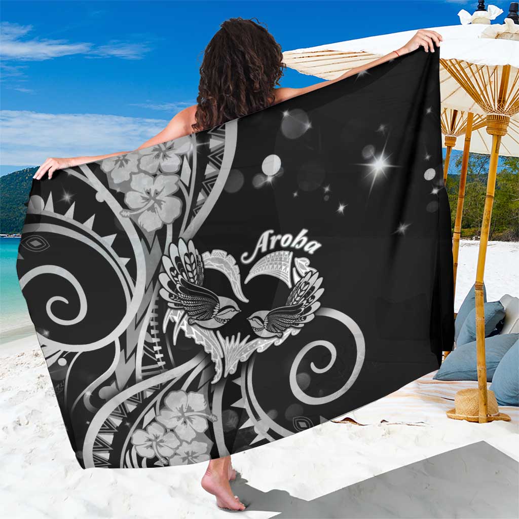 New Zealand Valentine Sarong Aroha Gray Piwakawaka LT05 One Size 44 x 66 inches Gray - Polynesian Pride