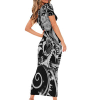New Zealand Valentine Short Sleeve Bodycon Dress Aroha Gray Piwakawaka LT05 - Polynesian Pride
