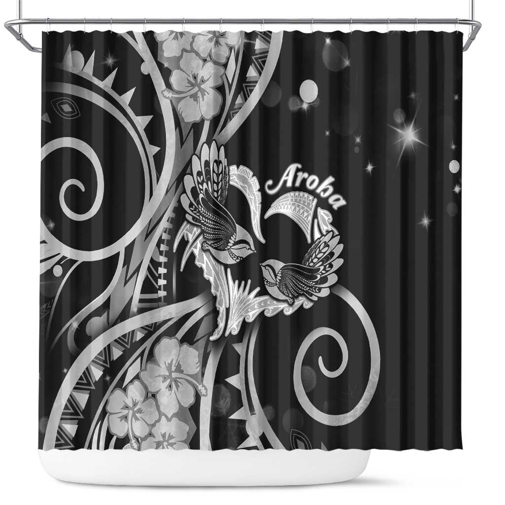 New Zealand Valentine Shower Curtain Aroha Gray Piwakawaka LT05 Gray - Polynesian Pride