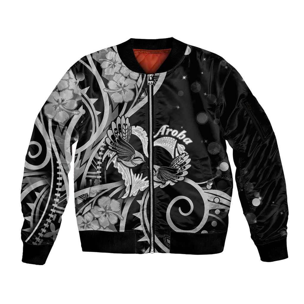 New Zealand Valentine Sleeve Zip Bomber Jacket Aroha Gray Piwakawaka LT05 Unisex Gray - Polynesian Pride