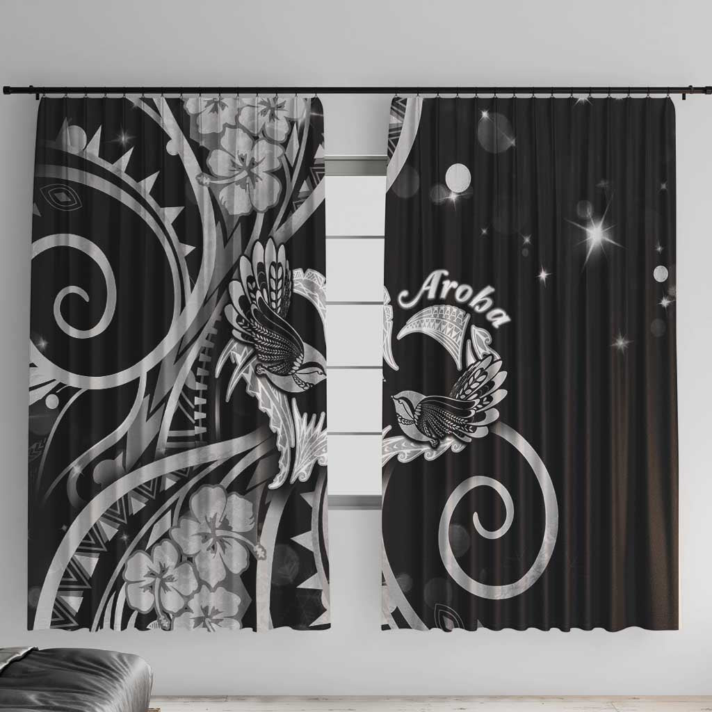New Zealand Valentine Window Curtain Aroha Gray Piwakawaka LT05 With Hooks Gray - Polynesian Pride
