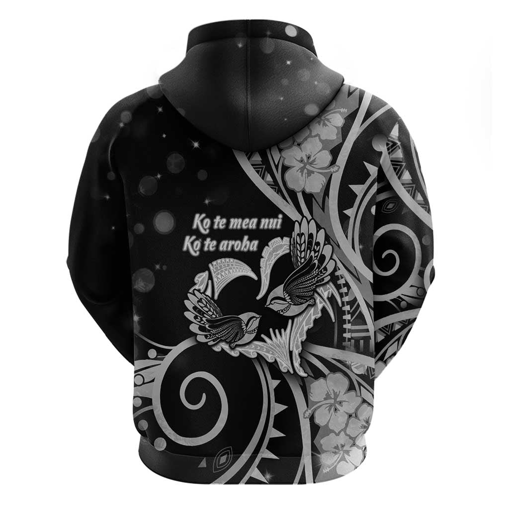 New Zealand Valentine Zip Hoodie Aroha Gray Piwakawaka LT05 - Polynesian Pride