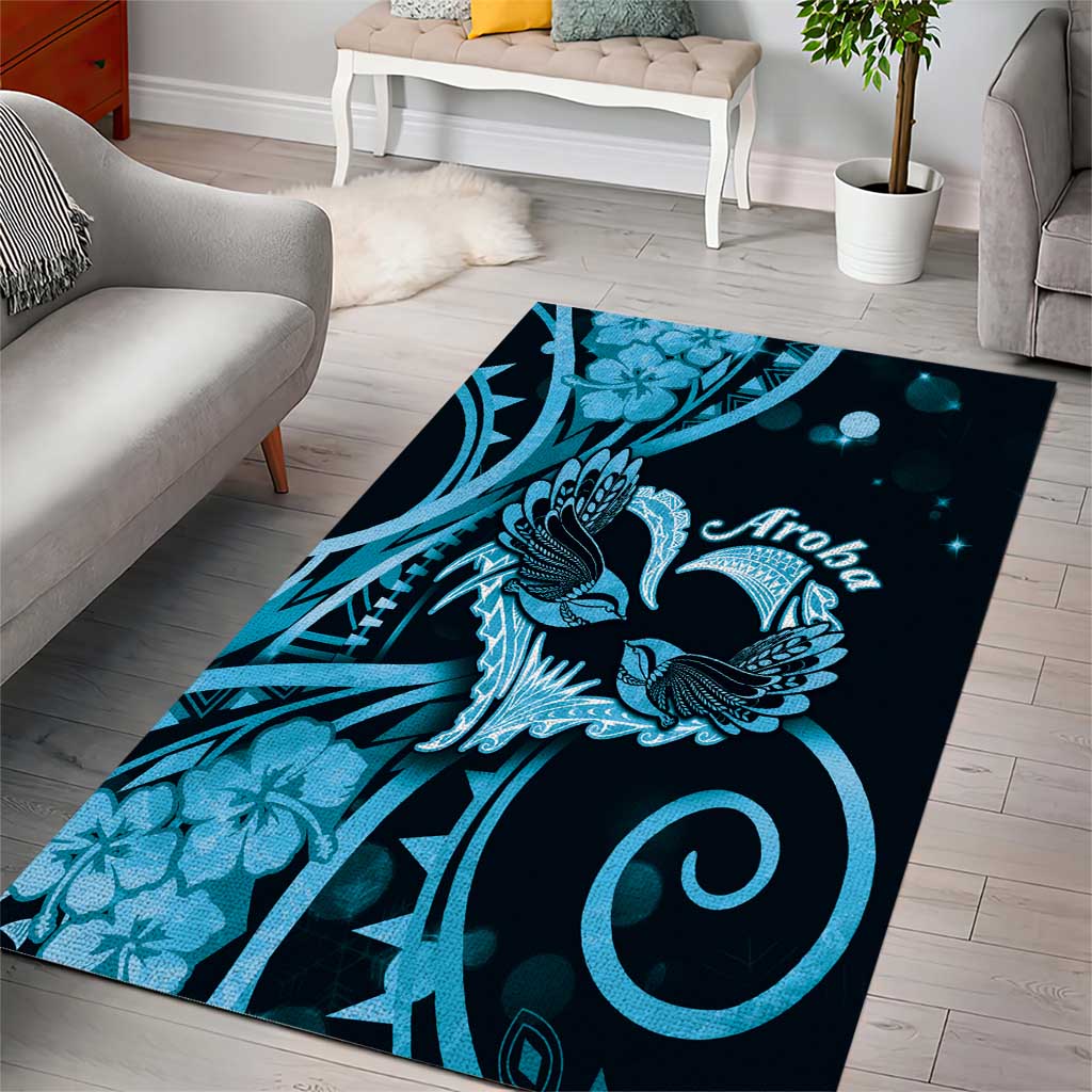New Zealand Valentine Area Rug Aroha Cyan Piwakawaka