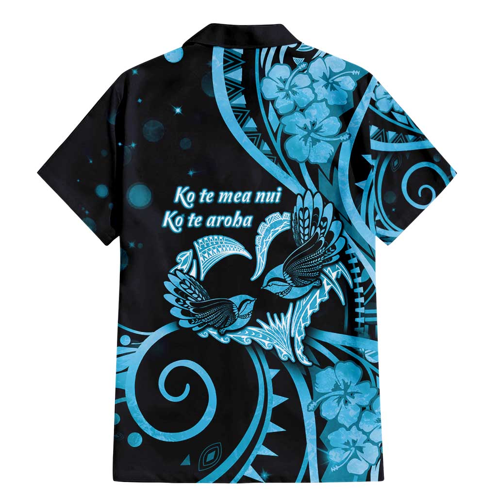 New Zealand Valentine Family Matching Mermaid Dress and Hawaiian Shirt Aroha Cyan Piwakawaka
