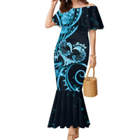 New Zealand Valentine Family Matching Mermaid Dress and Hawaiian Shirt Aroha Cyan Piwakawaka