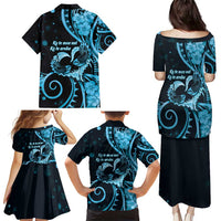New Zealand Valentine Family Matching Puletasi and Hawaiian Shirt Aroha Cyan Piwakawaka