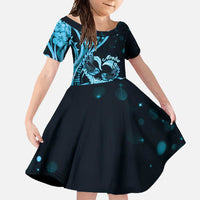 New Zealand Valentine Family Matching Tank Maxi Dress and Hawaiian Shirt Aroha Cyan Piwakawaka LT05 Daughter's Dress Cyan - Polynesian Pride