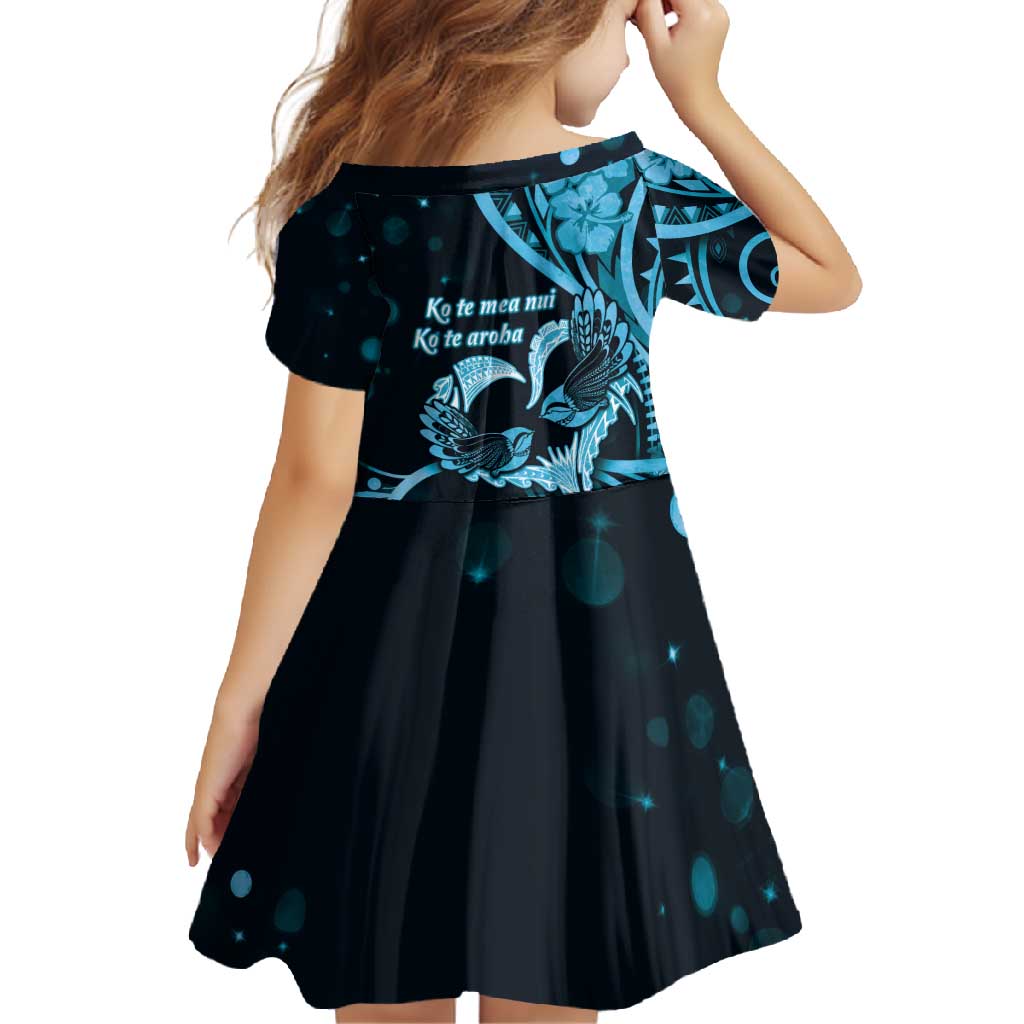 New Zealand Valentine Family Matching Tank Maxi Dress and Hawaiian Shirt Aroha Cyan Piwakawaka LT05 - Polynesian Pride