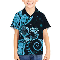 New Zealand Valentine Family Matching Tank Maxi Dress and Hawaiian Shirt Aroha Cyan Piwakawaka LT05 Son's Shirt Cyan - Polynesian Pride