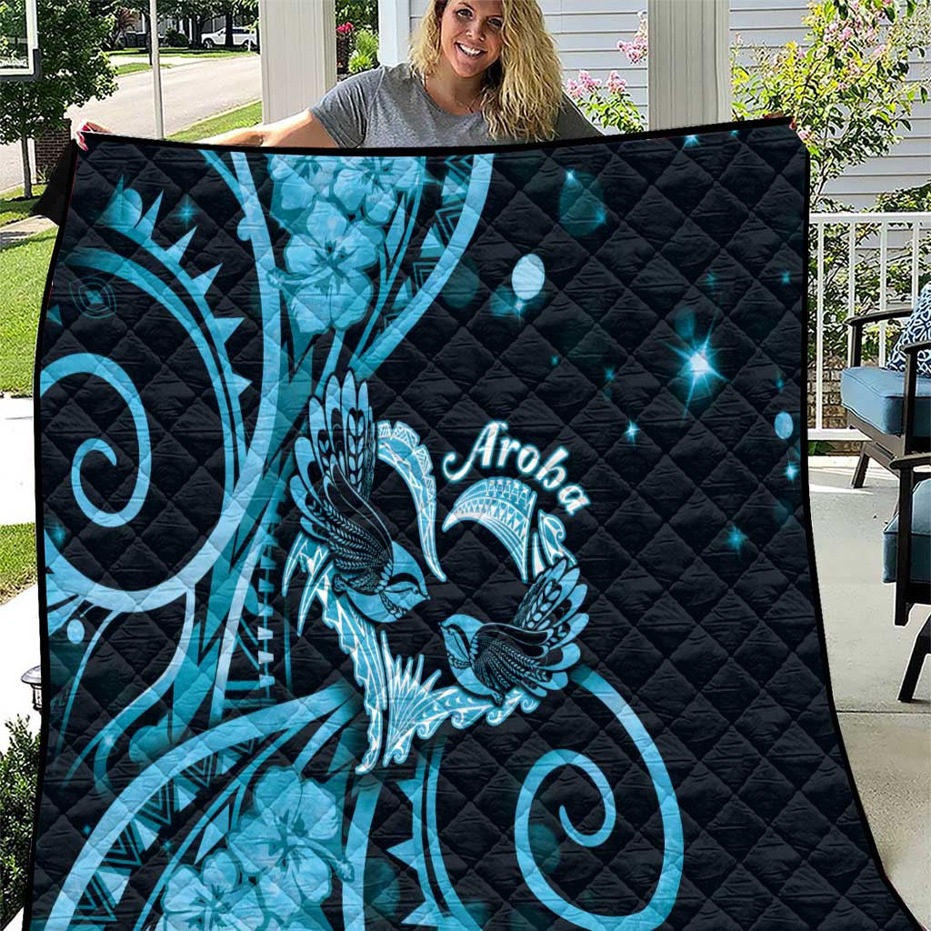 New Zealand Valentine Quilt Aroha Cyan Piwakawaka LT05 Cyan - Polynesian Pride