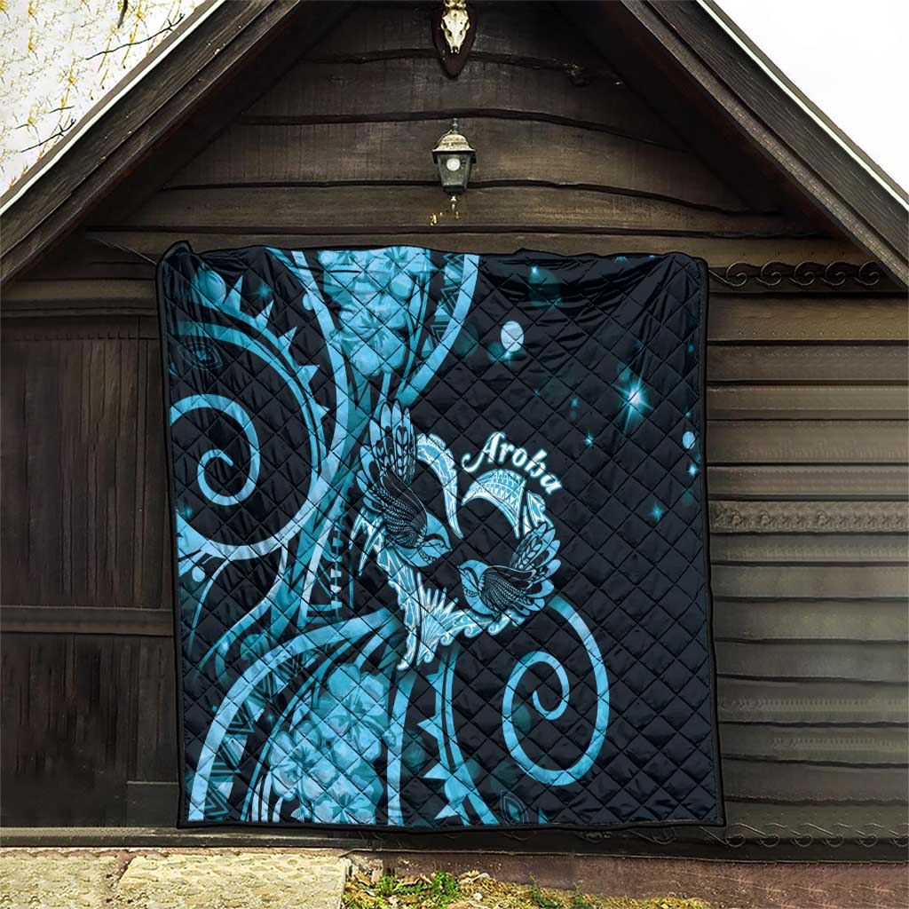 New Zealand Valentine Quilt Aroha Cyan Piwakawaka LT05 - Polynesian Pride
