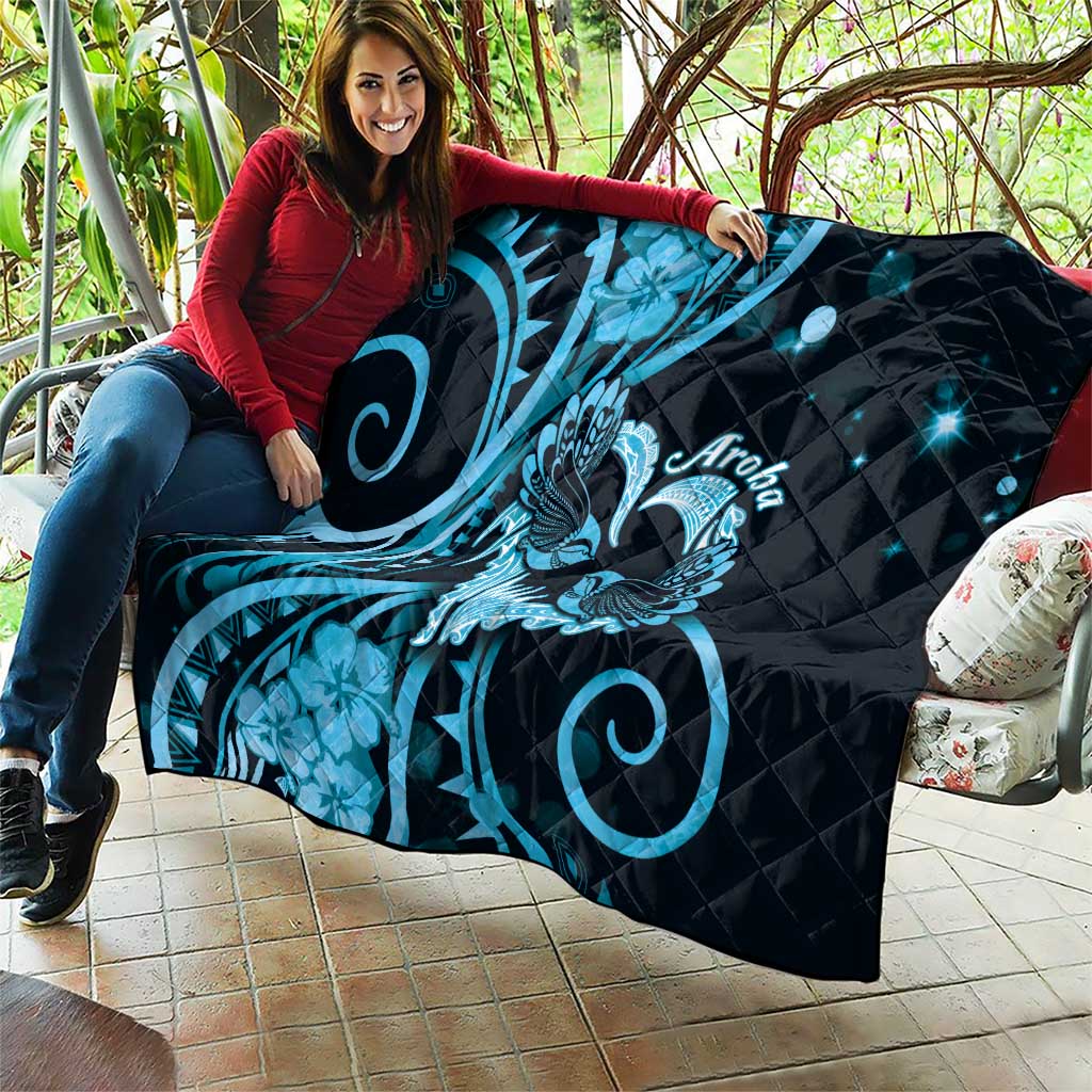 New Zealand Valentine Quilt Aroha Cyan Piwakawaka LT05 - Polynesian Pride