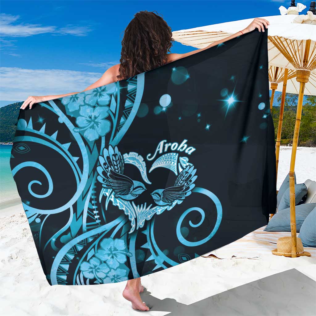 New Zealand Valentine Sarong Aroha Cyan Piwakawaka LT05 One Size 44 x 66 inches Cyan - Polynesian Pride