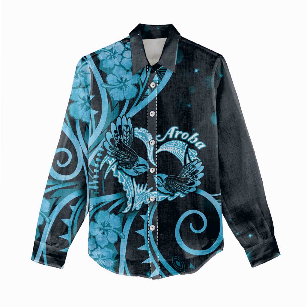 New Zealand Valentine Women Casual Shirt Aroha Cyan Piwakawaka