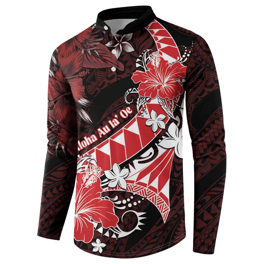 Personalised Hawaii Valentine Day Button Sweatshirt Polynesian Hibiscus Art Style Red