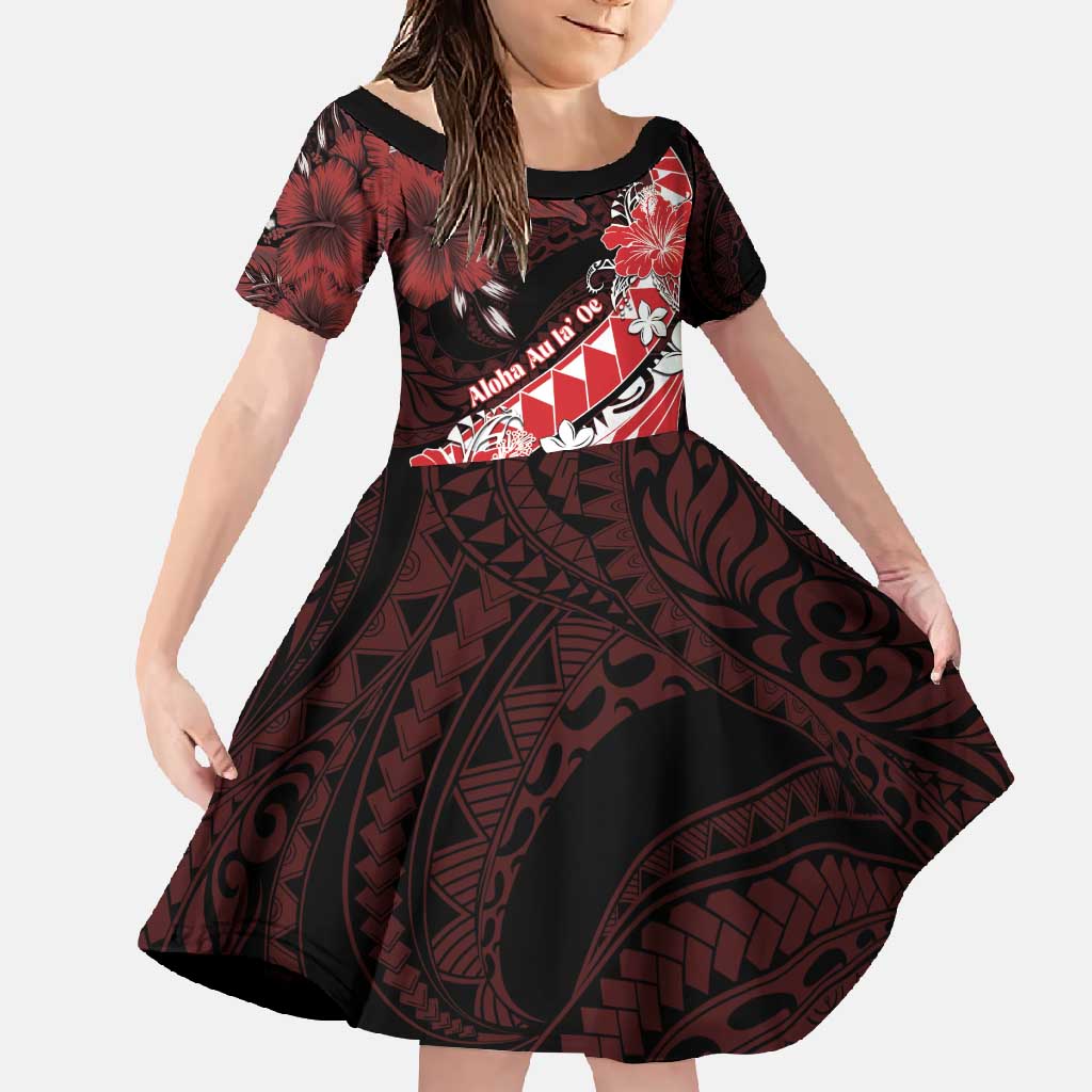 Personalised Hawaii Valentine Day Family Matching Mermaid Dress and Hawaiian Shirt Polynesian Hibiscus Art Style Red LT05 Daughter's Dress Red - Polynesian Pride