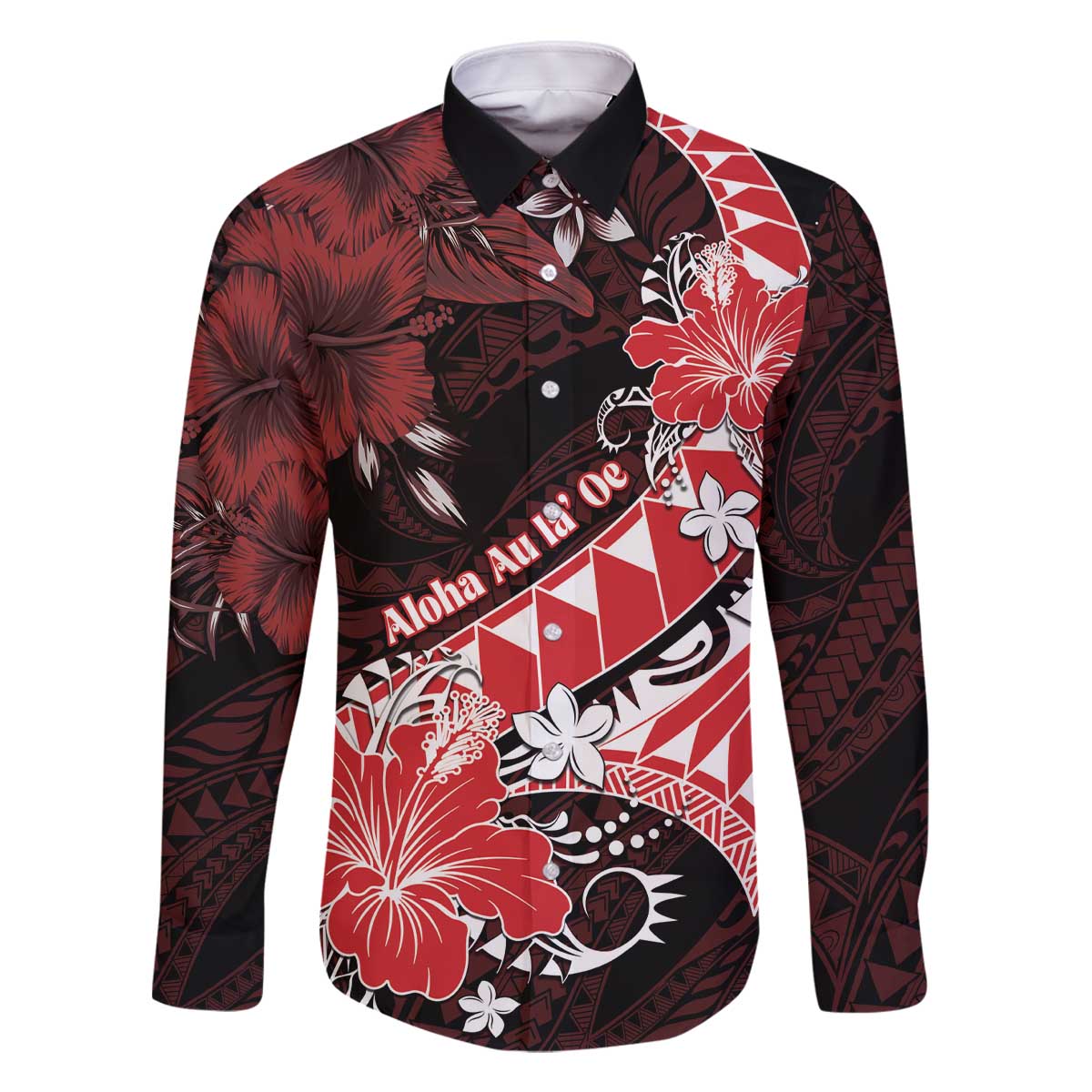 Personalised Hawaii Valentine Day Family Matching Off The Shoulder Long Sleeve Dress and Hawaiian Shirt Polynesian Hibiscus Art Style Red