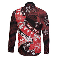 Personalised Hawaii Valentine Day Family Matching Off Shoulder Maxi Dress and Hawaiian Shirt Polynesian Hibiscus Art Style Red