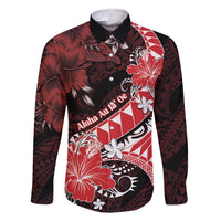 Personalised Hawaii Valentine Day Family Matching Short Sleeve Bodycon Dress and Hawaiian Shirt Polynesian Hibiscus Art Style Red LT05 Dad's Shirt - Long Sleeve Red - Polynesian Pride