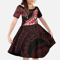 Personalised Hawaii Valentine Day Family Matching Tank Maxi Dress and Hawaiian Shirt Polynesian Hibiscus Art Style Red LT05 Daughter's Dress Red - Polynesian Pride